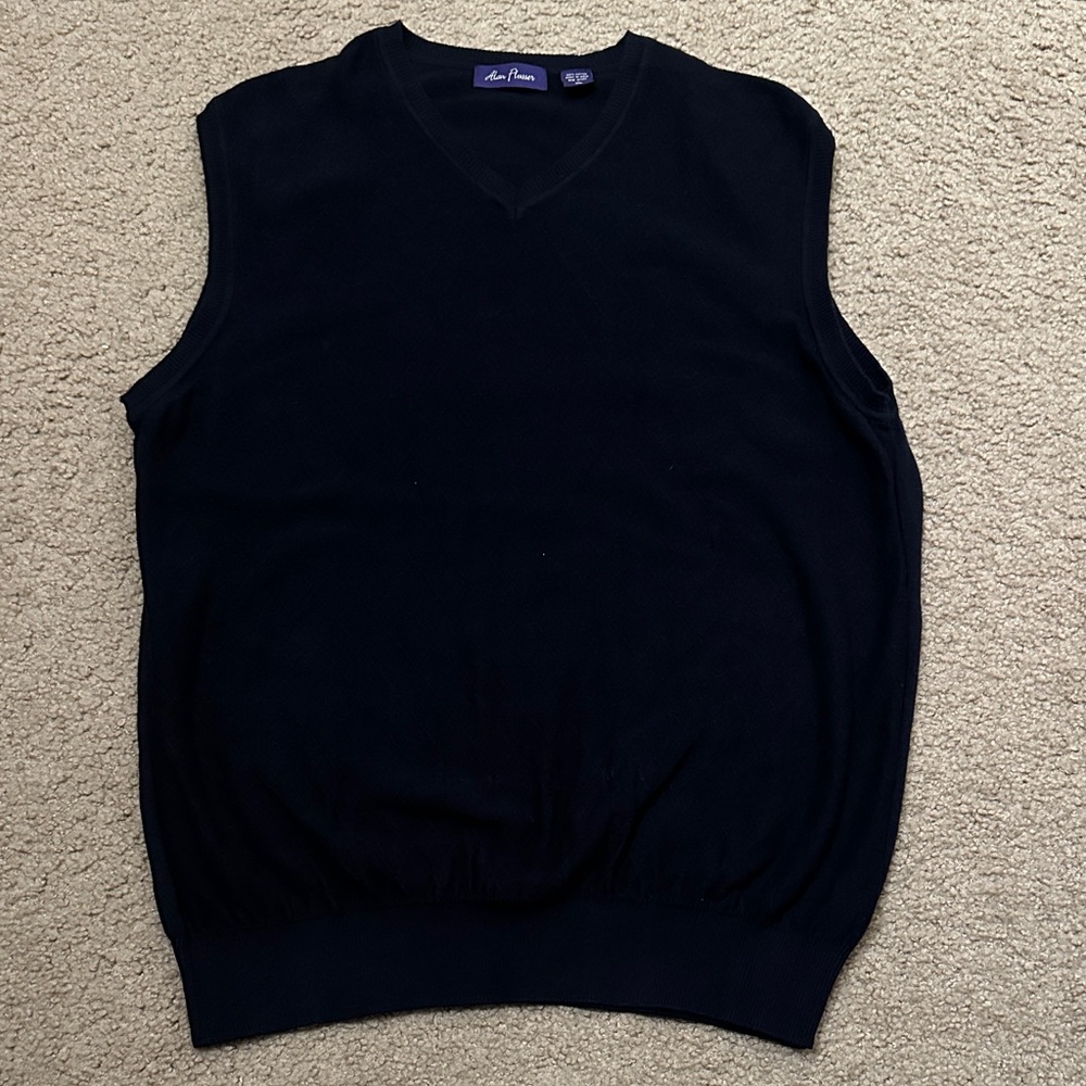 Alan Flusser Men’s Sleeveless Classic V-Neck Sweater Vest Navy Size XL